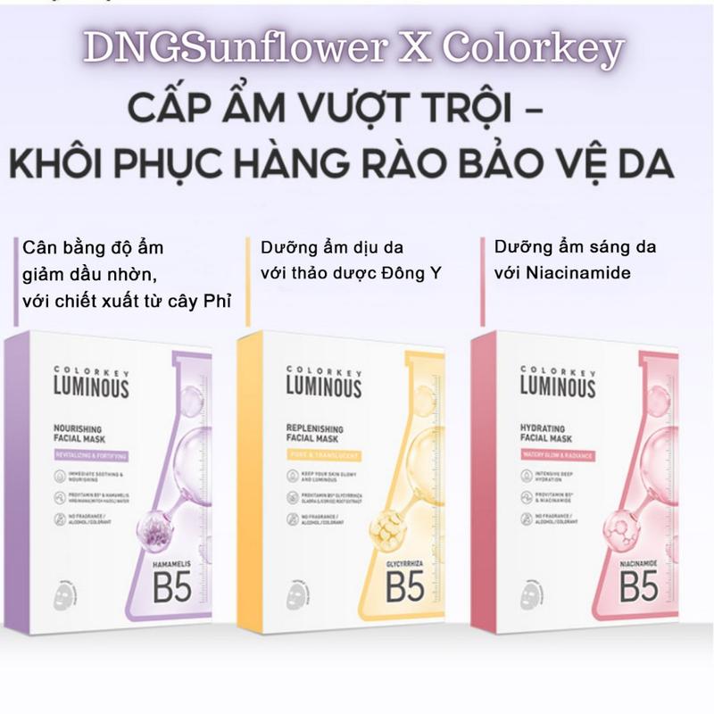 Combo 3 hộp mặt nạ COLORKEY LUMINOUS Vitamin B5 Giúp Cấp Ẩm Hỗ Trợ Phục Hồi Làn Da 25ml miếng đắt collagen mia glow boost chem chép keysu trà hãng mask đắp live keana keyshu shrek đất sét cây hoa đỏ melody sinh học ph dừa skin dermaxilic giấy vic naruko
