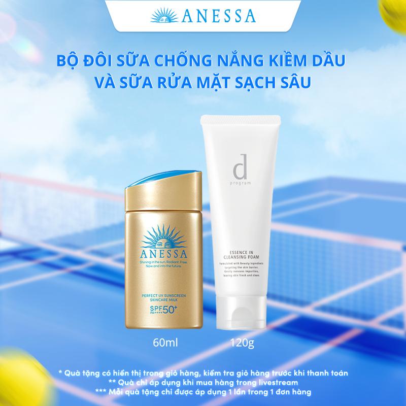 [Ver 2023 - Date 26/10/2024] Bộ Đôi Kem chống nắng dưỡng da dạng sữa bảo vệ hoàn hảo Anessa SPF 50+ PA++++ 60ml + Sữa rửa mặt dành cho da nhạy cảm d program 120g