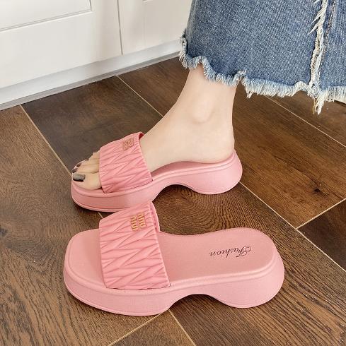 [VIDEO CẬN CHẤT]  dép đế cao 4cm cai su non nguyên khối đi nhẹ cực êm chân Nữ Shoes Cao Su ( còn xanh ạ ) 2