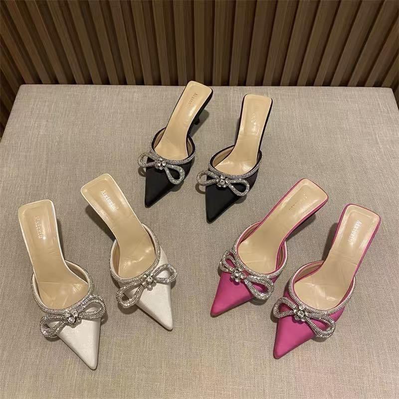 Sục nơ khoá đá viền cổ MS123 mũi nhọn gót cao 7cm Nữ Shoes DéP GiàY