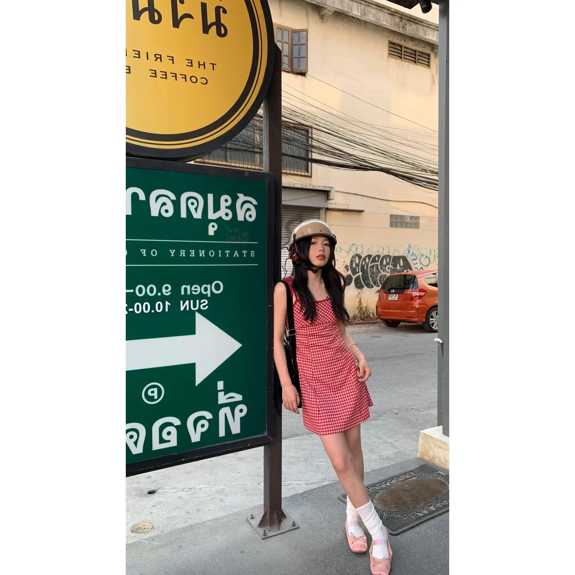 Fresh Preppy Sweet Hot Girl Color-Contrast Check Suspender Skirt Women's Early Spring Younger Slim-Fit A- line Skirt Dress Short Skirt