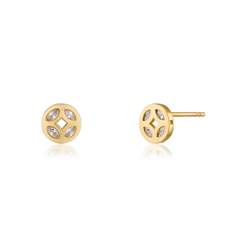 HuyThanhJewelry PTB388 Bộ trang sức Dây Chuyền & Bông Tai Vàng 14k Lộc Phát Lộc 1