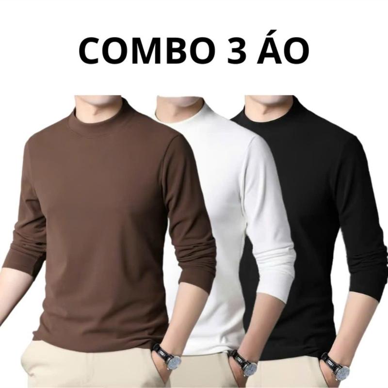 Combo 3 áo giữ nhiệt nam lót nỉ co giãn cổ 3 phân dài tay cao cấp Menswear - GMAN Cổ Tròn Chất vải co giãn đẹp bền