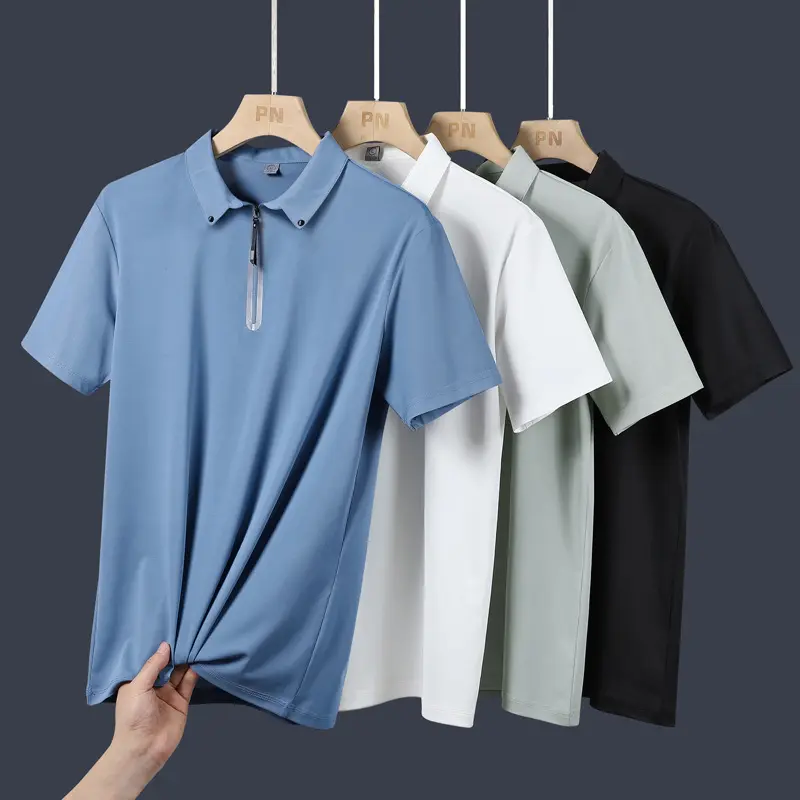Áo Polo Lụa Lạnh Dành Cho Nam Giới, Xu Hướng Phong Cách Hàn Quốc Mới 2025, Tay Lửng Thời Trang, Thương Hiệu Quần Áo Nam, Áo Phông, Trang Phục Mùa Hè, Ngắn
