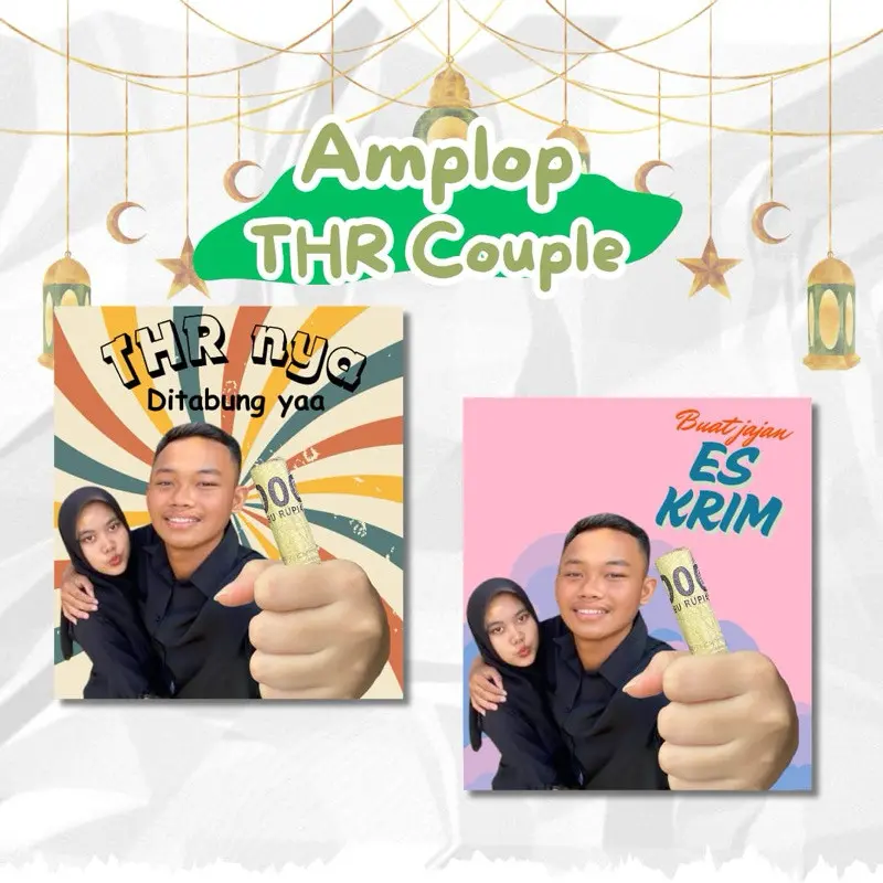 Amplop Lebaran EDISI COUPLE custom foto / muka Unik 2025 Custom tangan peluk Angpao Idul Fitri THR Lucu Free Design - Amplop Lebaran Idul Fitri Aesthetic Ala Pinterest Gen Z Unik Custom Eid Mubarak