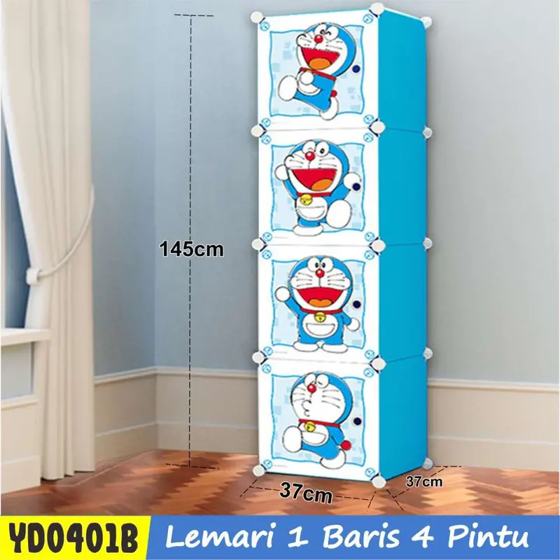 Lemari Pakaian 4 Pintu Baju Lemari Plastik Portable Lemari Pakaian Motif Karakter 3