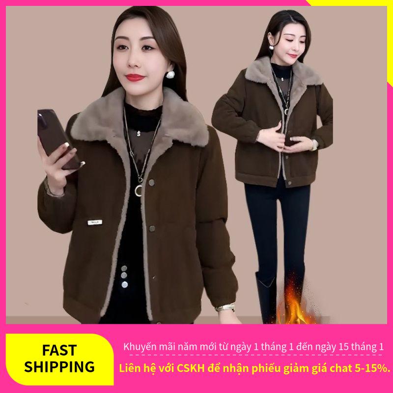 Áo Parka Lót Lông Cừu, Cỡ Nhỏ Dành Cho Nữ, Dài Ngắn, Thời Trang Mới Mùa Đông 2024, Dễ Phối Đồ, Dáng Rộng Vừa Vặn, Áo Khoác Giữ Nhiệt Dày Top Jacket Women