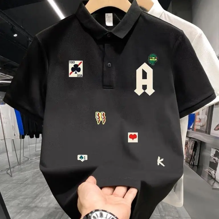 Polo Shirt New Fashion Printed Comfortable Lapel Short Sleeve T-shirt Half Sleeve Top Men's Clothing