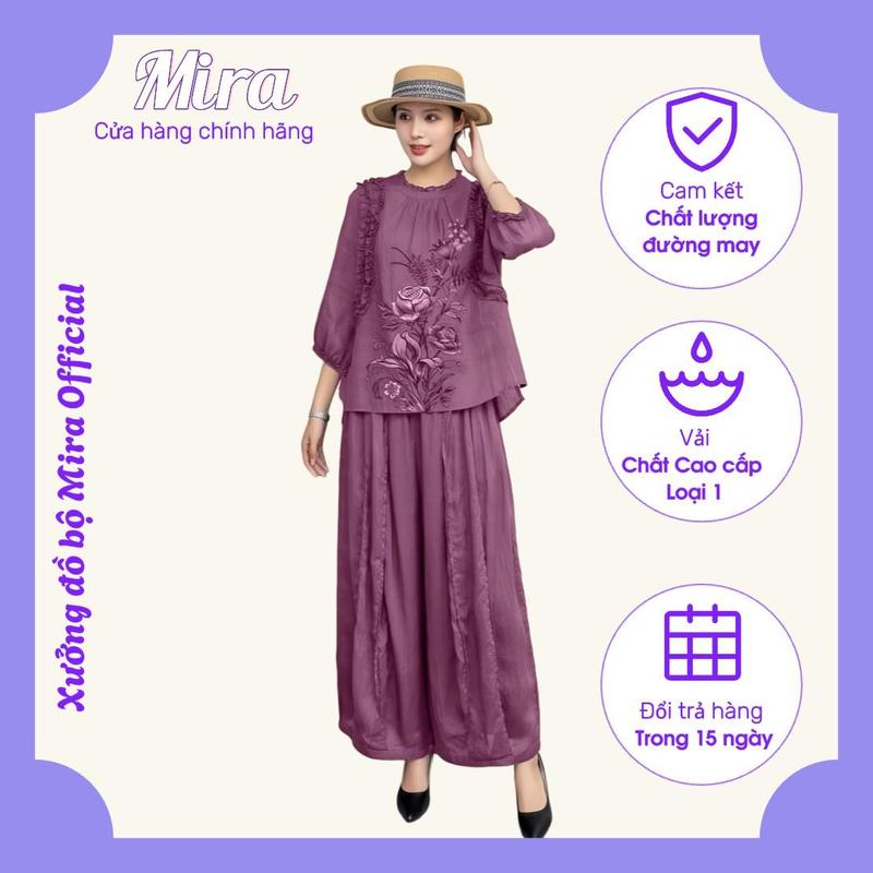 Bộ pháp phục phong cách trung niên tặng mẹ, tặng bà hoạ tiết in tinh tế truyền thống, chất liệu đũi nhật cao cấp Nữ Women Dress Áo Top Voi Jacket Nhung Quần xl đồng nâu 0