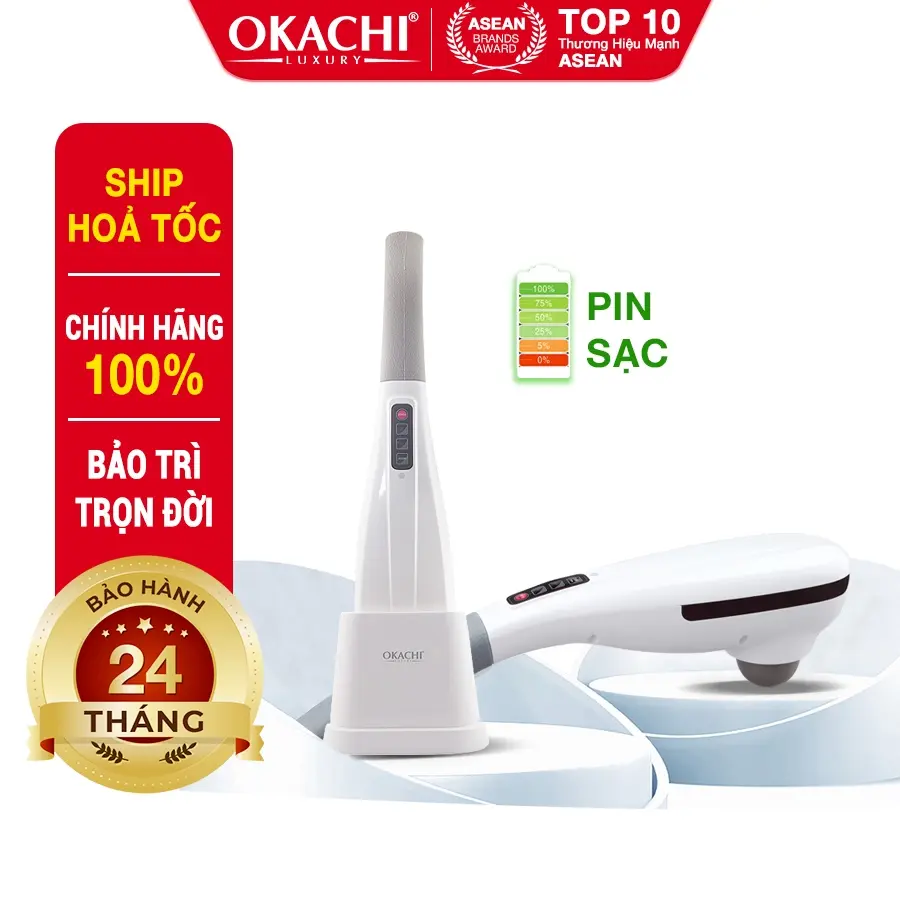 Máy Massage Cầm Tay Hồng Ngoại OKACHI LUXURY JP-M610 (6 Đầu Massage Chuyên Biệt) Với Đế Sạc Thông Minh-Pin Siêu Bền máy  mát xa 7 chế độ rung