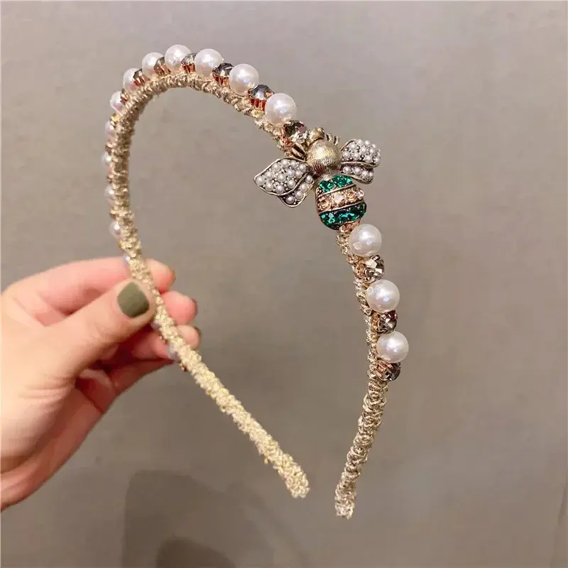Băng Đô Đội Đầu Hình Con Ong, Thiết Kế Dễ Thương, Bờm Tóc, Ngọc Trai Và Kim Cương Giả Pha Lê, Dành Cho Phụ Nữ Và Trẻ Em Gái, Băng Đô Thiết Kế, Phụ Kiện Tóc Cô Dâu Thường Ngày