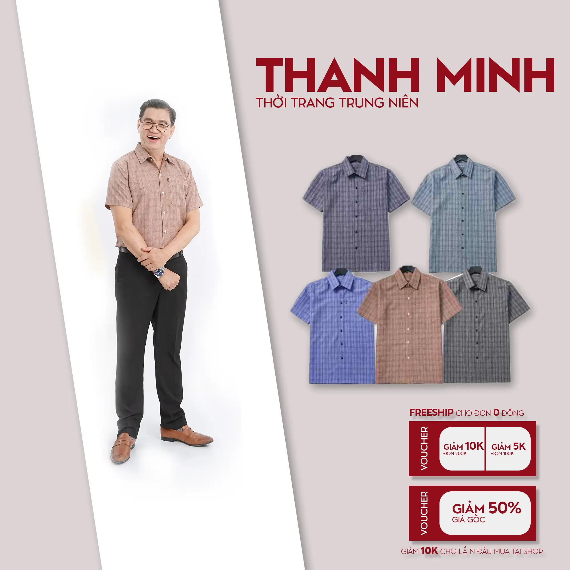 Áo Sơ Mi trung niên Ngắn tay chất liệu kate dệt caro đơn giản phù hợp, màu nhã nhặn sang trọng và thanh lịch. Menswear Nhung