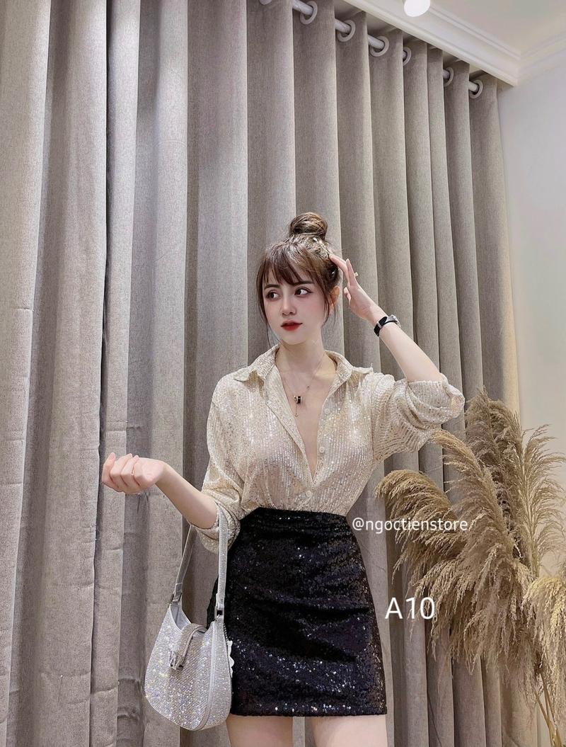 Product Introduction of Áo Kim Sa Nhũ BlingBling -> Sơ Mi Nữ Dáng Giấu Quần Form Rộng by @ngoctienstore2 Top Women Nhung Voi 13