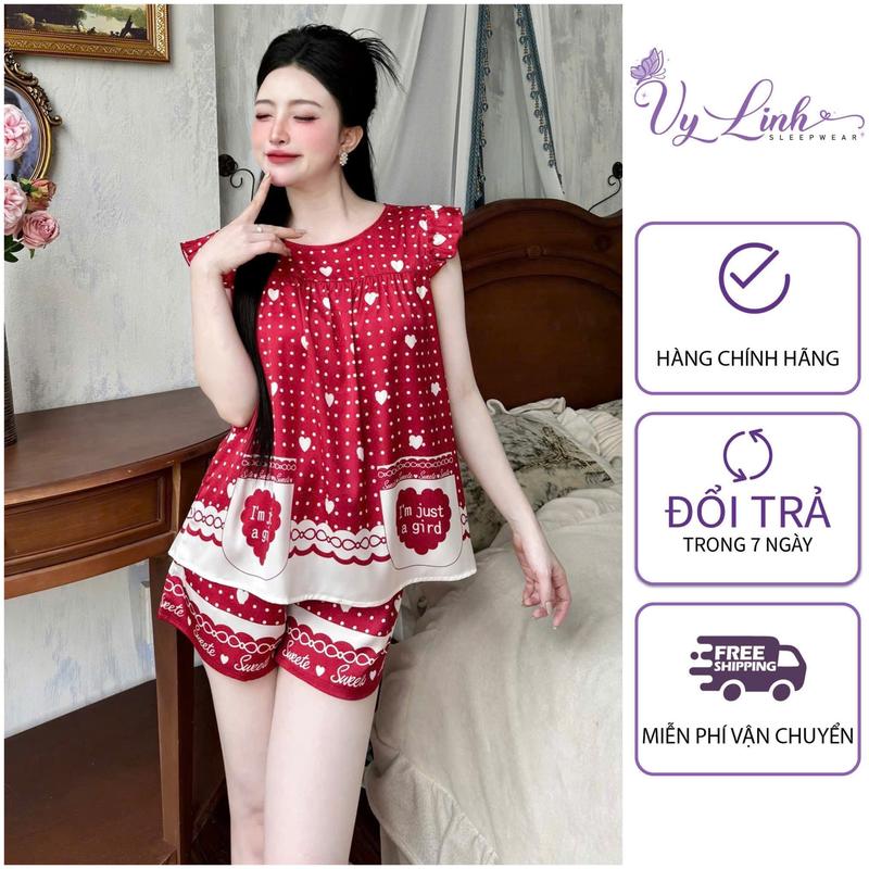 Bộ Đồ Ngủ Nữ Đùi Cánh Tiên Hoạ Tiết Dễ Thương Chất Liệu Lụa Latin Mềm Nhẹ Mát S963