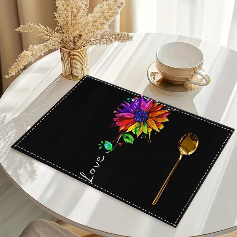 Product Introduction of Floral Pattern Place Mat, 1/4/6/8/12pcs Colorful Art Design Placemat, Elegant Tabletop Accent for Home Kitchen Dining Room 4