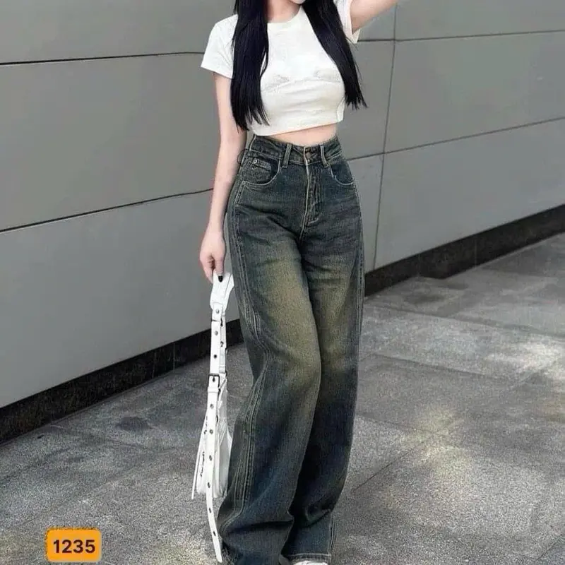 Quần baggy jean nữ đẹp phom suông rộng chất vải demi cao cấp mềm mại không co giãn - 1235 5