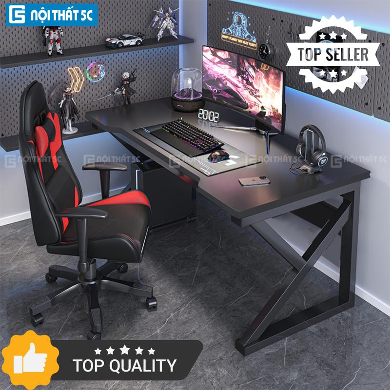 Bàn gaming Model1-Basic (KHÔNG KÈM GHẾ), bàn làm việc Nội Thất 5C chân chữ K U Z sắt hộp 2x4cm sơn tĩnh điện, mặt bàn mdf phong cách gaming dày 15mm, bàn để máy tính PC học tập có 2 nắp luồn dây điện tiện lợi [NỘI THẤT 5C]