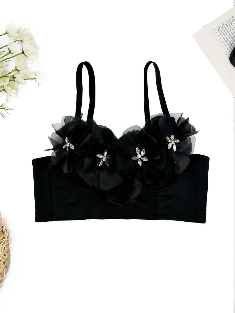 Product Introduction of Triangle Cup Underwire Backless Bra with Rose Red Flower Petals and Diamonds  Bras Outside Fishbone Inner Bralette 6