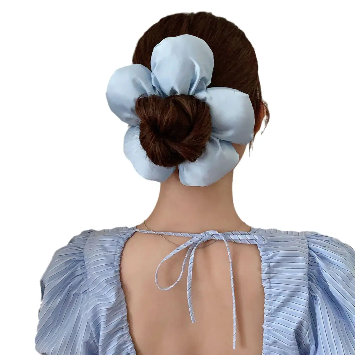 Elastik Rambut Bunga Span, Rekaan Elegan dan Comel, Scrunchie Besar dengan Rasa Tinggi, Ikat Rambut Sanggul Mudah