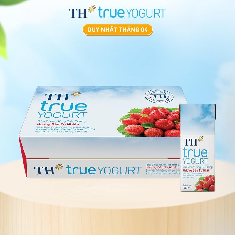 Thùng 48 hộp sữa chua uống tiệt trùng TH true YOGURT hương Dâu/ Cam/ Việt quất 180 ml (180 ml x 48)