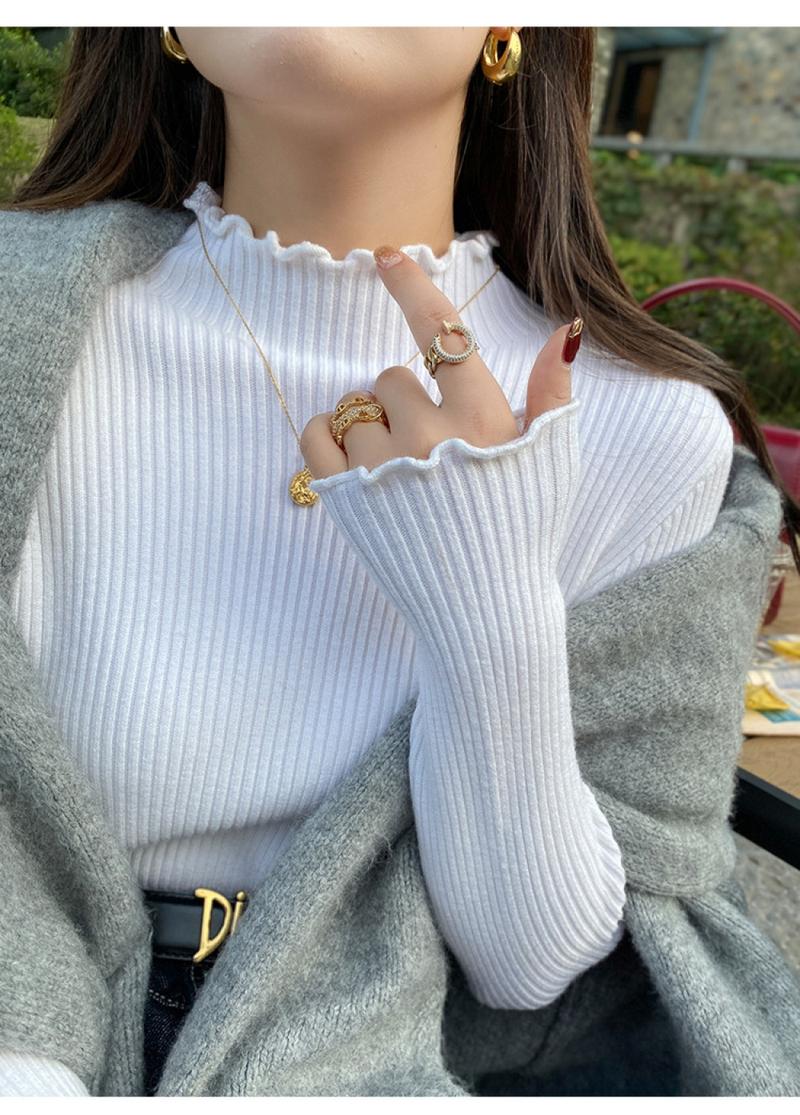 Product Introduction of Gentle Wooden Ear Half Turtleneck Bottoming Shirt Women's Fall and Winter Inner Wear Slim Fit Sweater Soft Glutinous Knitted Top 2023 New Knitwear Womenswear Lingerie Knitting 1