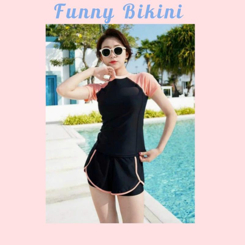 Bikini, Đồ Tập Gym, Thể Thao, Tennis, Đồ bơi nữ kín đáo tay ngắn quần đùi, đồ bơi học sinh kín đáo FUNNY BIKINI MS-07 SET ĐỒ NỮ