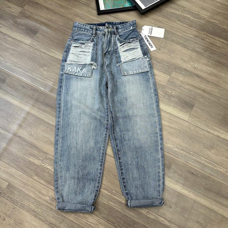 (Bigsize 75kg) Quần Baggy Jean Nữ Lộ Túi Thêu KaKa-Có Túi Rách Cào Denim Women 1