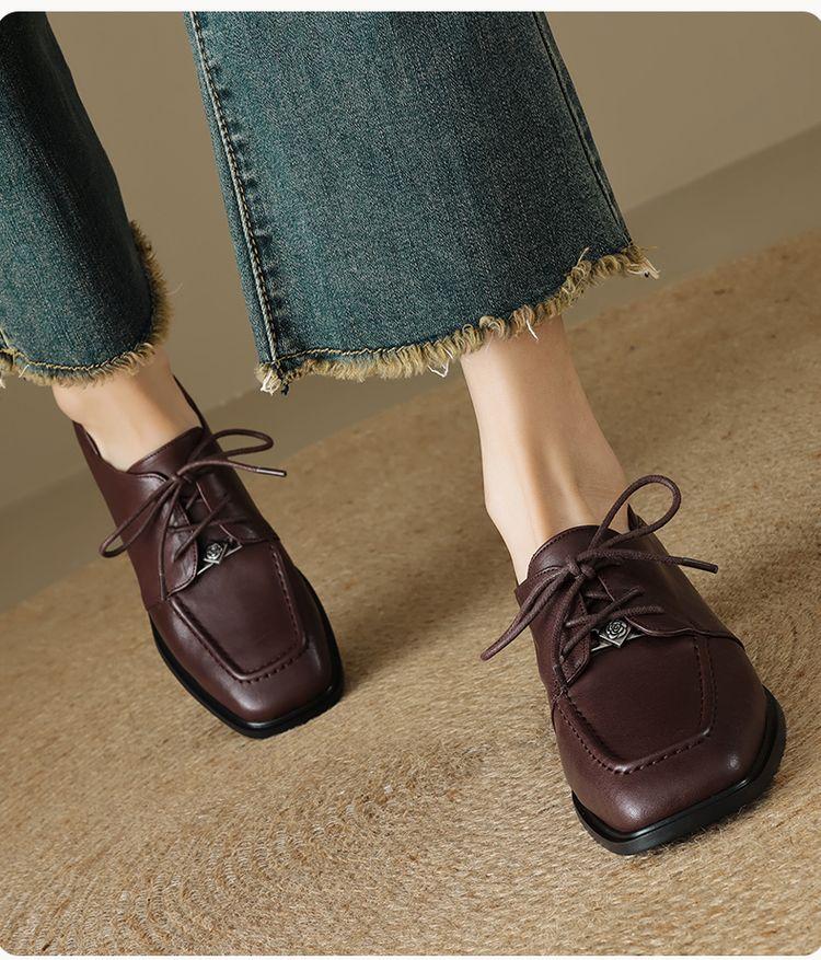 Product Introduction of Leather women's shoes fashion matching single shoes thick heel loafers inside and outside the full head layer of sheepskin Footwear Girl Comfort Closed Active 6