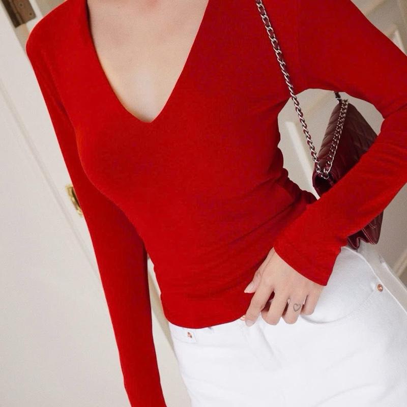 D041_Áo Tay Dài Cổ Tim Chất Zip Lụa QC ôm body