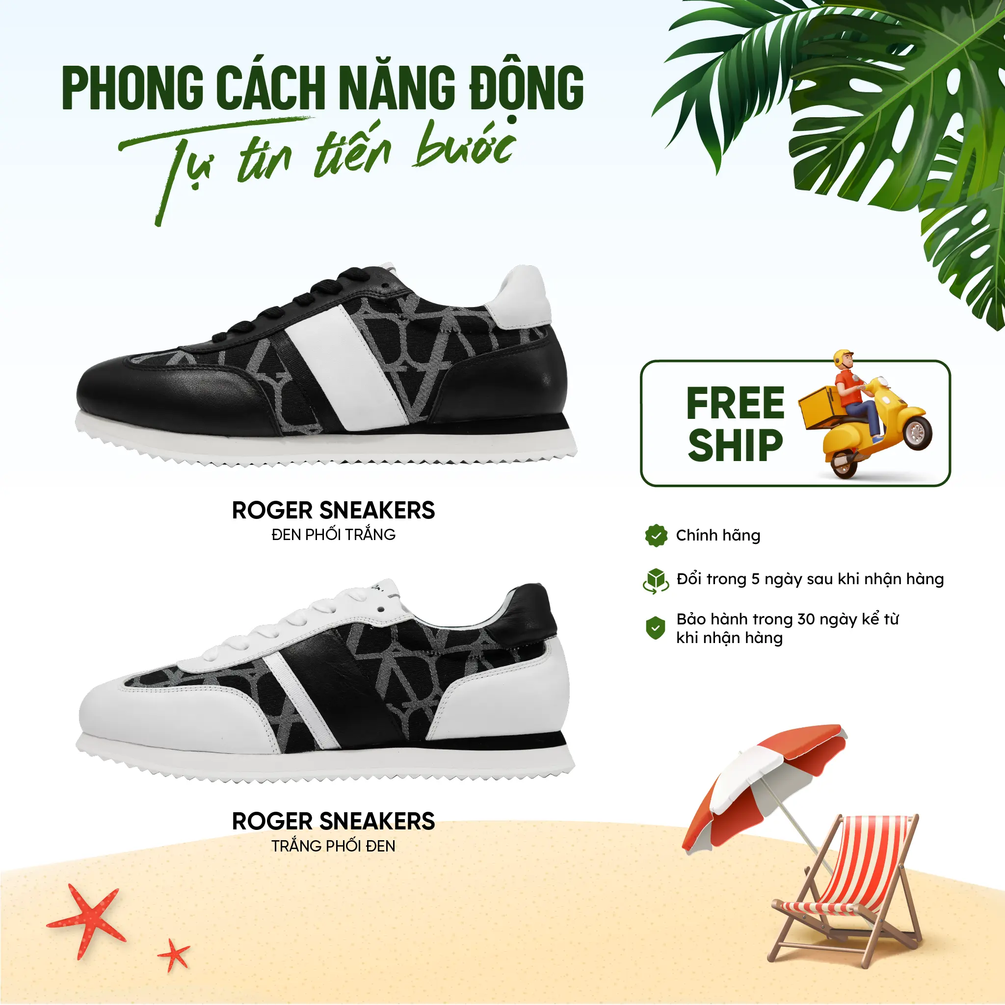 Giày Nam BENTONI Roger Sneakers -  2 màu đen mũi trắng và đen mũi đen - Đế làm từ cao su đúc nhẹ êm