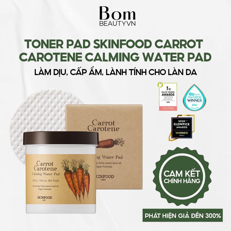 Toner Pad Skinfood dịu mẩn và mát da Carrot Carotene Calming Water Pad 60 Miếng
