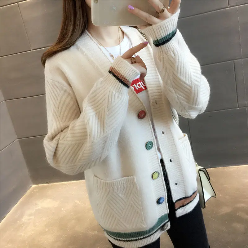 Áo Cardigan Len, Dành Cho Nữ, Hàng Mới Về Mùa Thu, Phong Cách Phương Tây, Dệt Kim, Thích Hợp Cho Học Sinh, Phong Cách Hàn Quốc, Dáng Rộng Rãi Và Lười Biếng, Áo Khoác Len, Thời Trang Nữ, 2024 Top Women