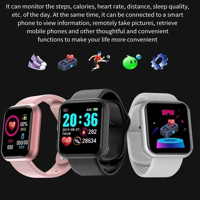 Smartwatch Y68 Macaron Jam Tangan Untuk Kesehatan Tubuh Smartband D20 Bluetooth 0