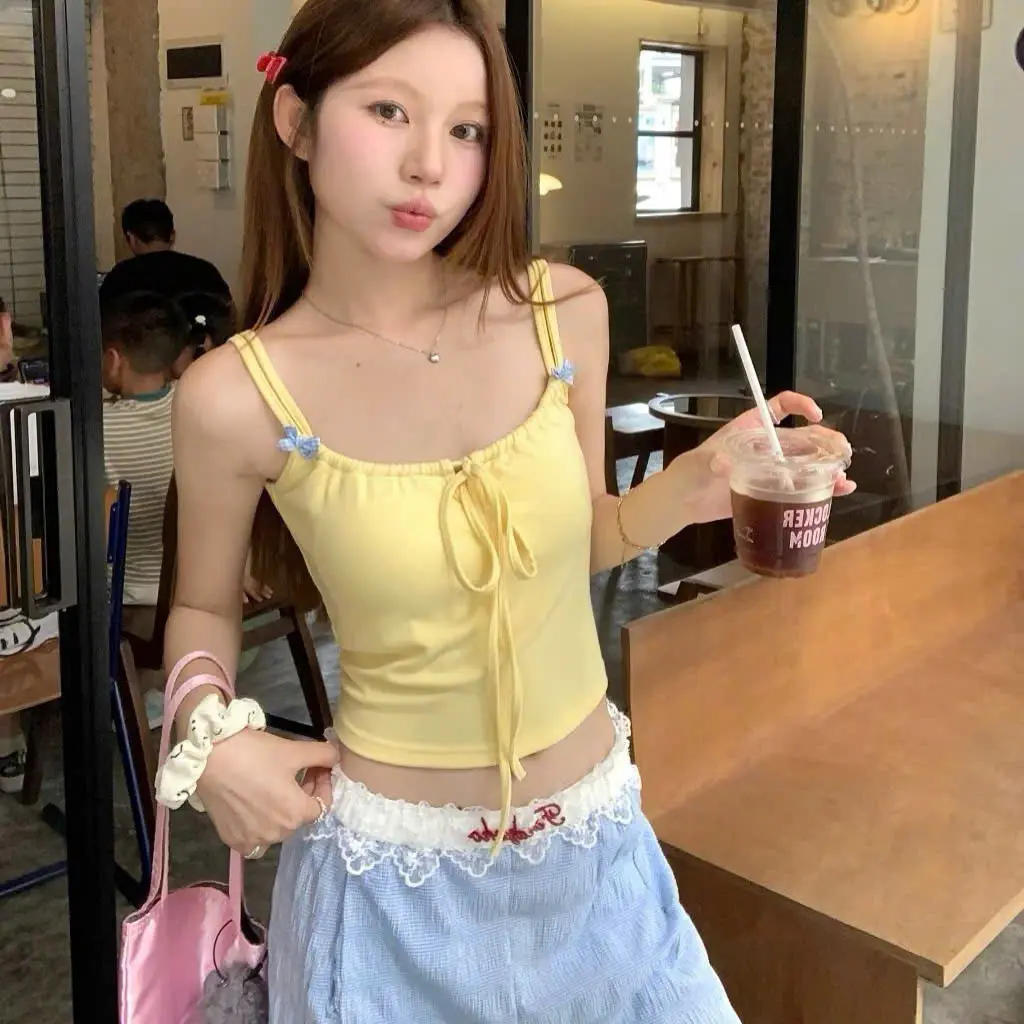 [Có Size Lớn][Hè 2026] Áo hai dây kiểu đính nơ caro nhỏ, (sẵn đệm mút) siêu cưng màu pastel, dây rút Deve1995 | BigBuy360 - bigbuy360.vn