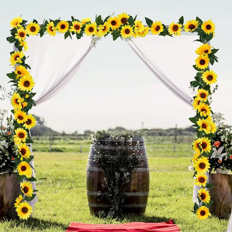 Artificial Sunflower Hanging Vine, 1 Count Faux Sunflower Hanging Vine with Green Leaves, Decorative Hanging Decor for Home Party Wedding 2