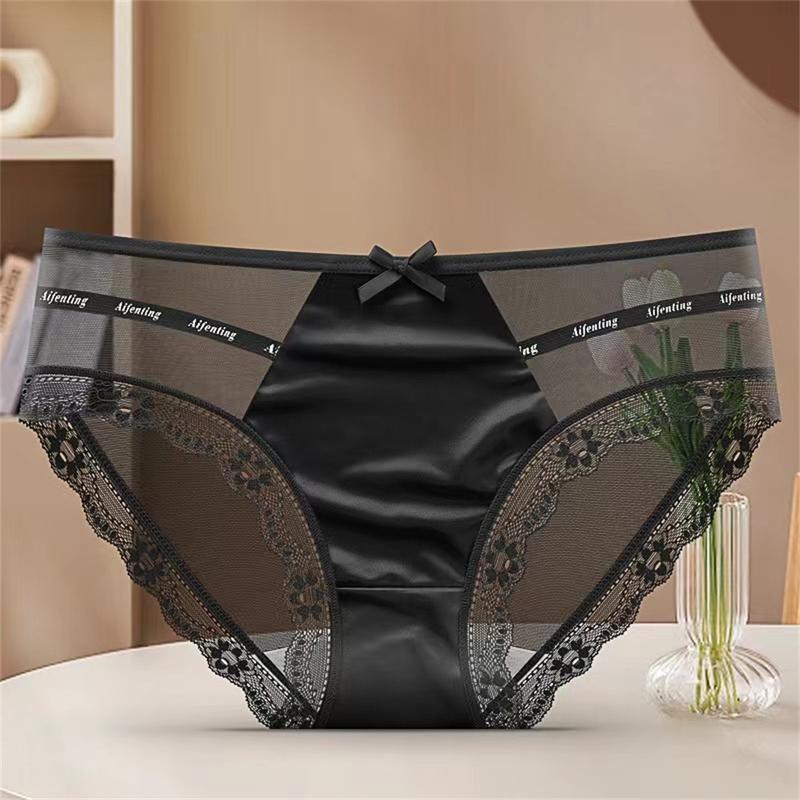 Quần Sịp Lưới Ren Phong Cách Gợi Cảm Thân Thiện Với Làn Da Thoáng Khí Quần Lót Nữ Đáy Quần Cotton Nguyên Chất Cạp Thấp Đồ Lót Thoải Mái Màu Trơn Đồ Lót Women Voi Cạp Cao Lịch