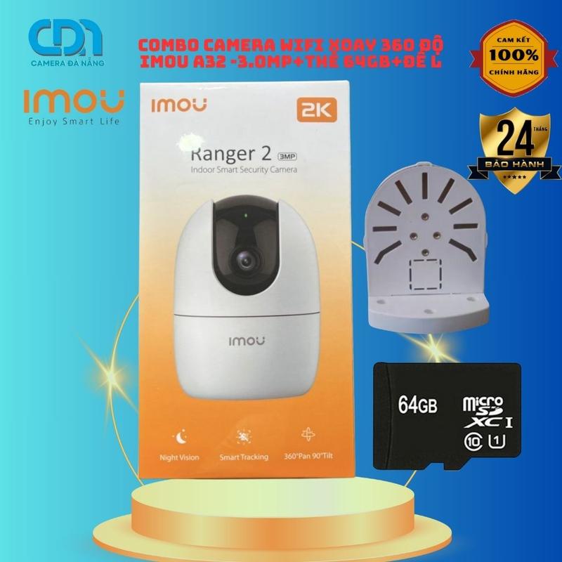   COMBO  Camera Wifi Imou A32  3M  Ranger 2 + Thẻ 64G + Đế Chữ L Khoen Đồng - Camera Trong Nhà 