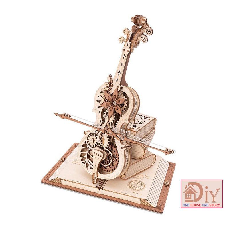 [Bản Quốc tế]Hộp âm nhạc - Đàn cơ động học ROKR Magic Cello DIY Music Box 3D Wooden Puzzle AMK63 tự lắp ráp bằng gỗ Bộ quà tặng Bé trai Bé gái Giáo dục Âm nhạc Đồ Chơi Toy