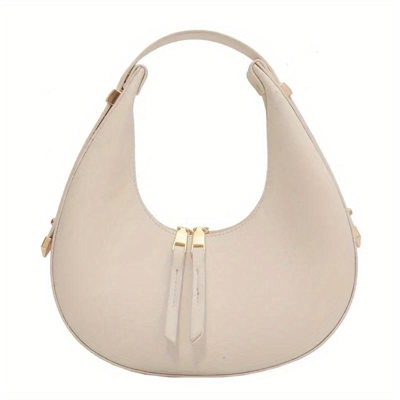 Classic Design Ladies Crossbody Shoulder Bag Textured And Atmospheric Ladies Bag Simple Zipper Solid Color Crescent Bag Large Capacity Retro Handbag PU Leather Underarm Bag 1