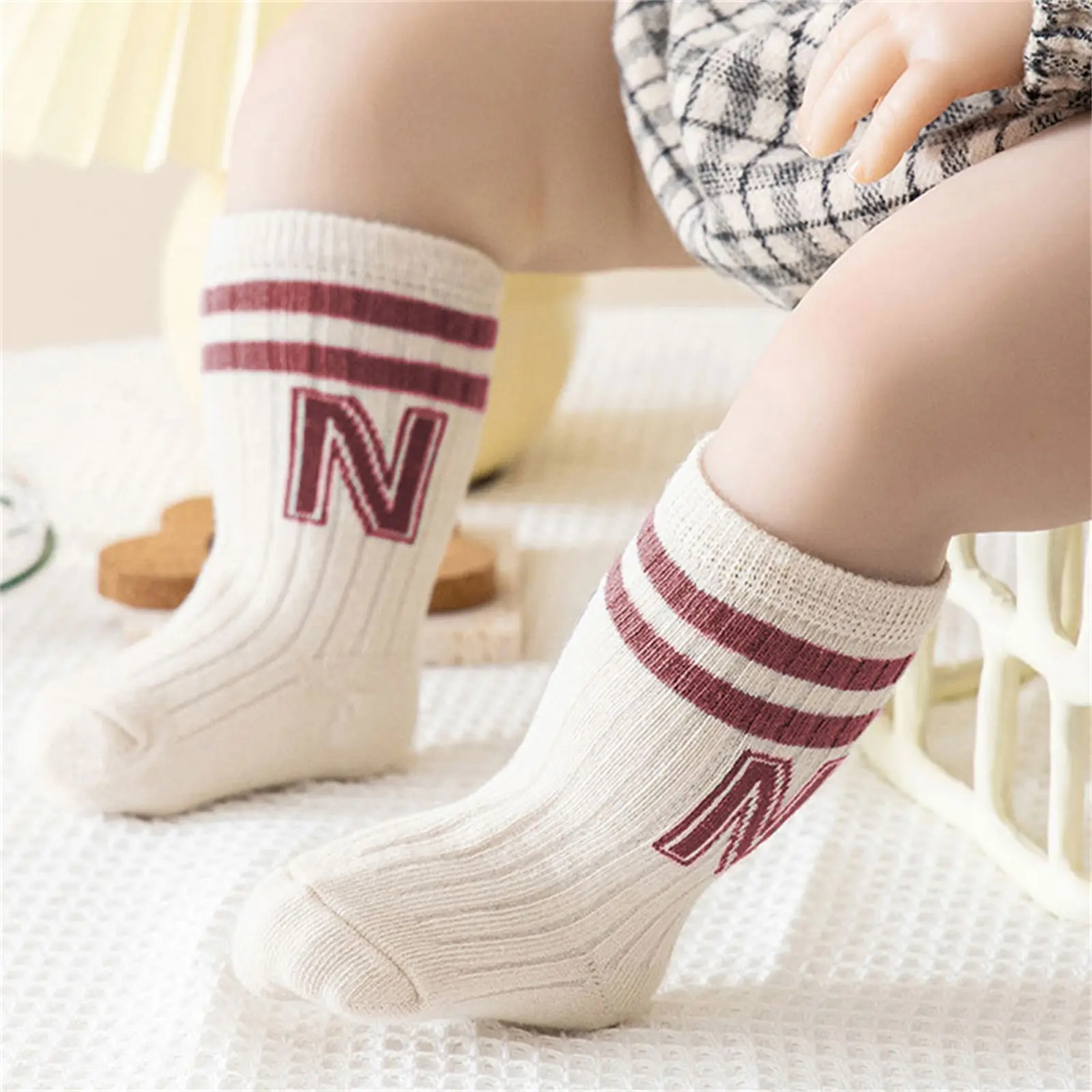 Kids Toddler Ankle Socks Soft Breathable Cute Letter Print Crew Socks Elastic Walking Socks for Baby Clothing Accessory