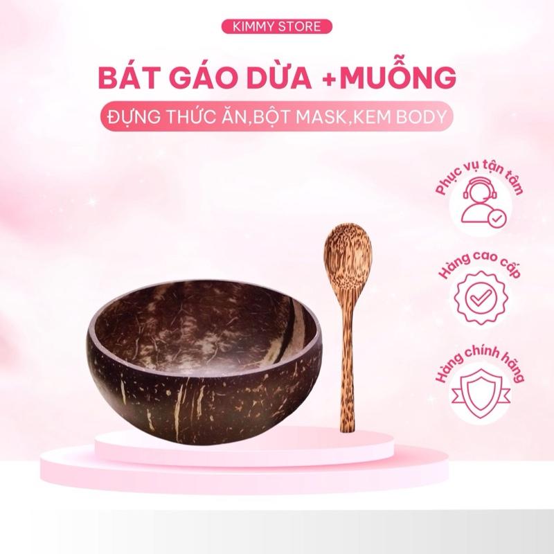  LOẠI 1 Bát chén gáo dừa và muỗng size lớn dùng để đựng bột đắp mask kem body đựng ngũ cốc granola salad sữa chua 
