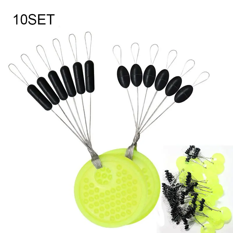 60pcs 10 Group Fishing Float Rubber Silicon Space Bean Sea Carp Fly Fishing Black Rubber Oval Stopper Fishing Float Bobber