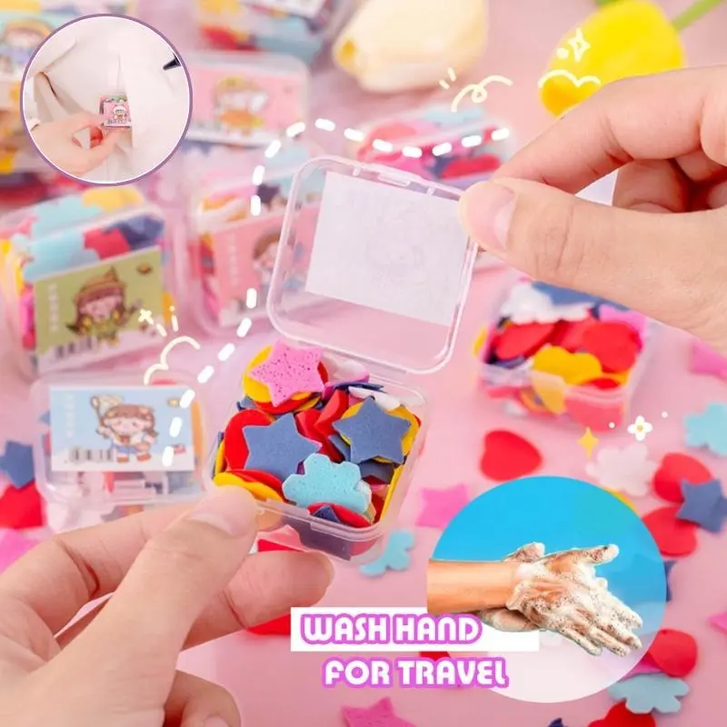 GaleryJak Sabun Kertas Travel Motif Karakter Mini Sabun Cuci Tangan Varian Warna 1 Box Isi 20pcs Soap