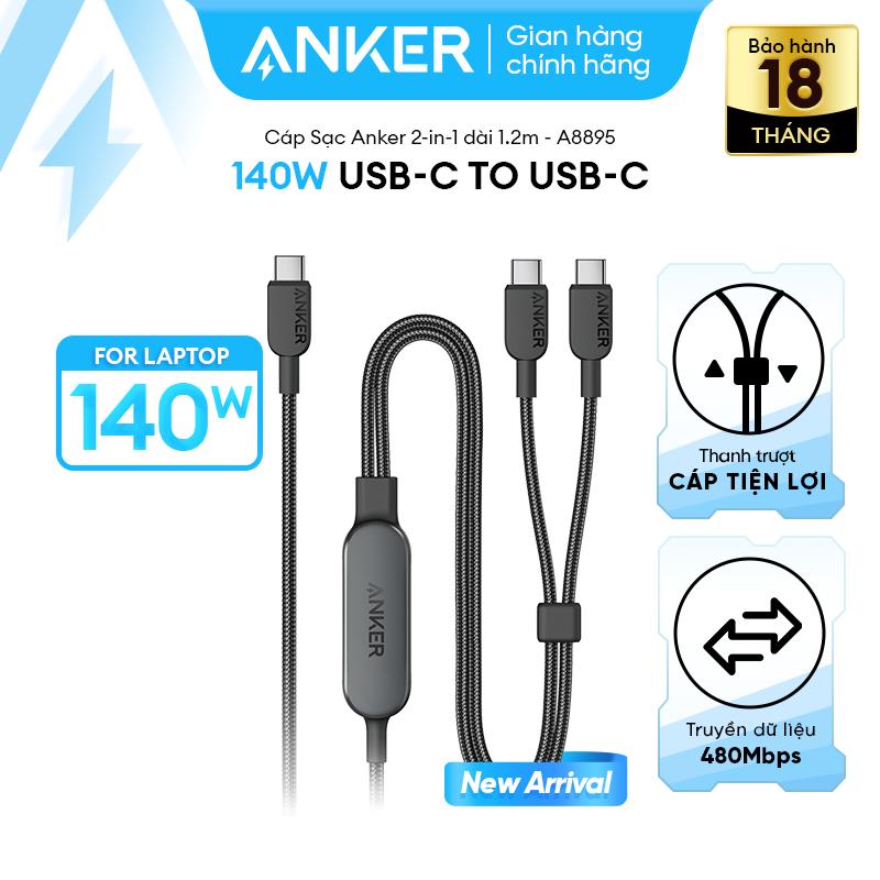 Cáp CtoC 140W Cáp sạc nhanh Anker 2 trong 1 140W USB-Type C to Type C | Chất liệu Nylon Dù chống đứt gãy dài 1.2m - A8895