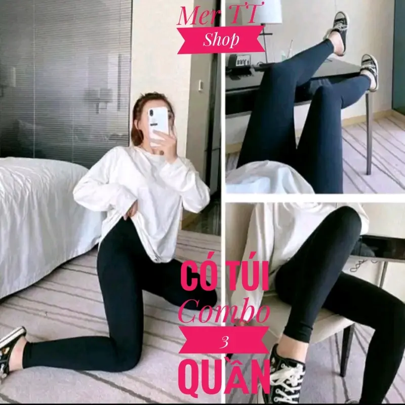 combo3 quần dài legging thun nữ ôm gọn cạp cao 2 túi trước có giãn 4 chiều cotton dày Q3 Women 0