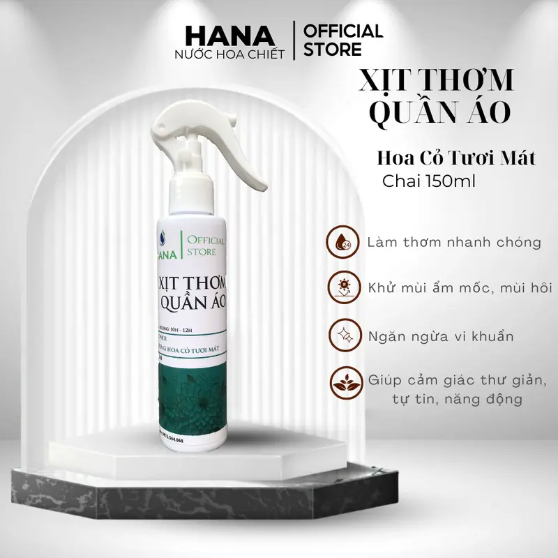 Xịt Thơm Quần Áo HANA Hương Tươi Mát 150ml - Khử Mùi, Kháng Khuẩn, Thơm Lâu 1