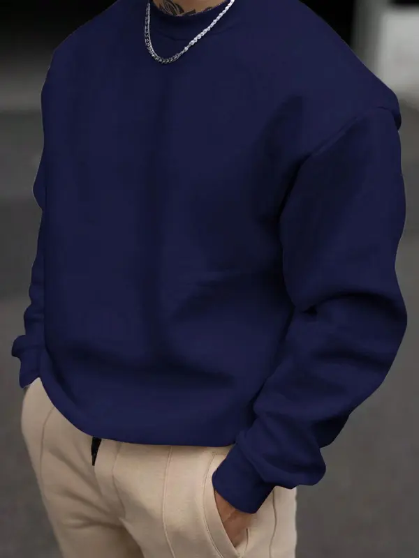 Unisex Men's Solid Drop Shoulder Essentials Sweatshirt, Loose Casual Long Sleeve Round Neck Pullover, Men's Clothes, Streetwear, Sweatshirts for Men, Workwear 8