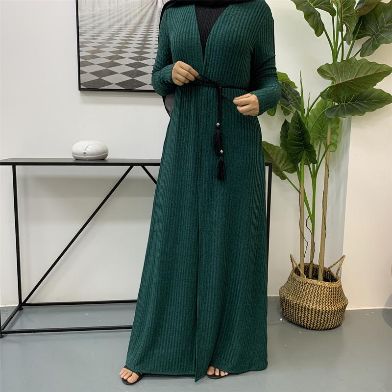 Product Introduction of Cross-Border Autumn Winter Muslim Women's Clothing In-Stock Long Sleeve Knitted Sweater Coat Robe 1853 27