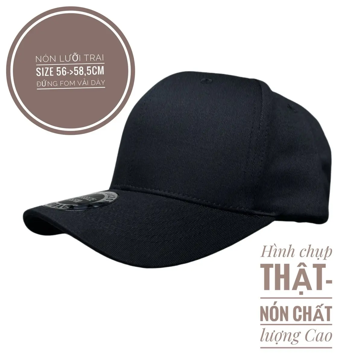 [Freesize 56->58,5cm] Nón lưỡi trai trơn đen vải dày mịn đứng fom [fom sâu] dòng sản phẩm chất lượng cao One Hat