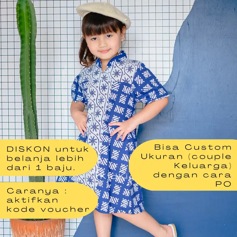 Batik Couple Anak Baju Batik Anak Couple Kakak Adik Warna Biru Kemeja Dress Sarimbit 4